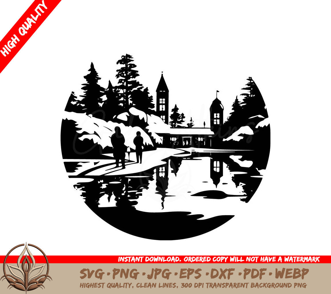 Snowy Winter Town Digital Design in Multiple File Formats