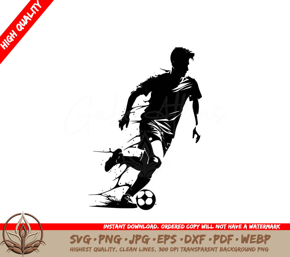 Soccer Player Running Digital Design in SVG, PNG, JPG, AI, PDF, DXF, EPS and WebP Formats