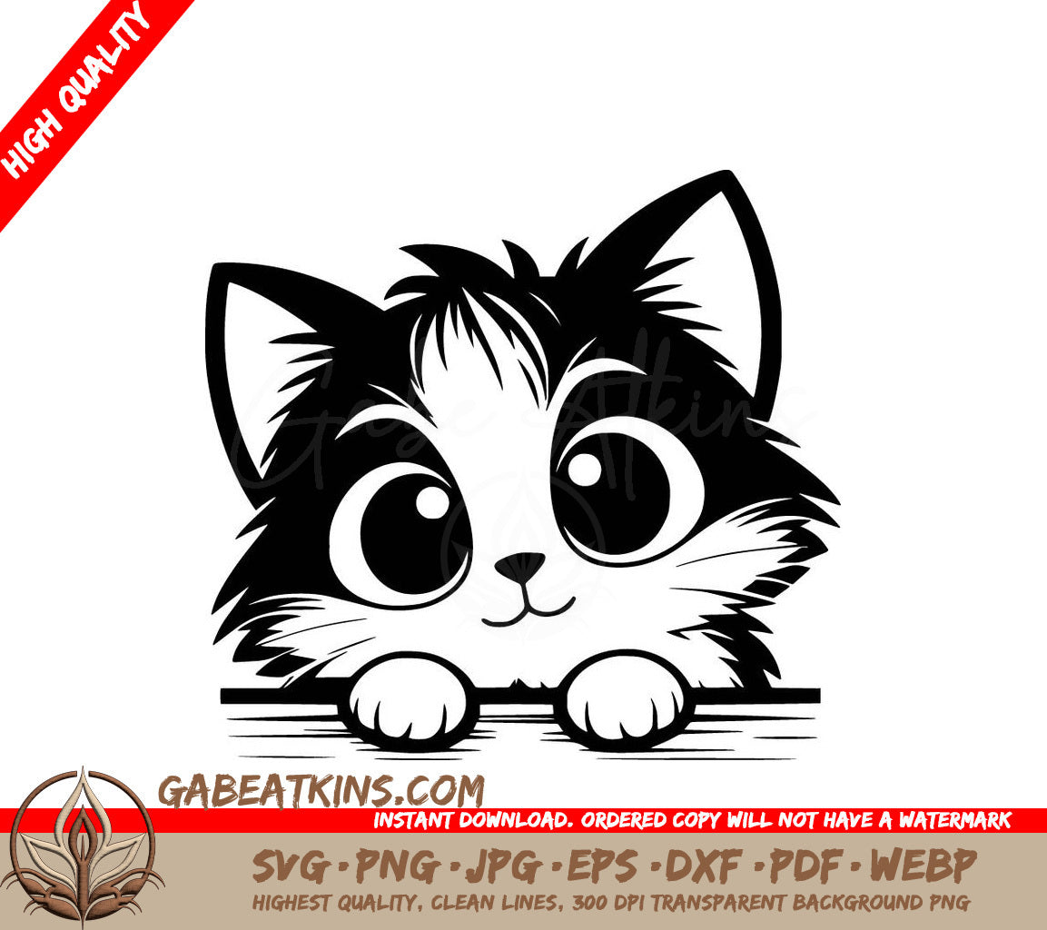 A Cat Peeking Over A Wall SVG - Soft Gaze Whiskers SVG