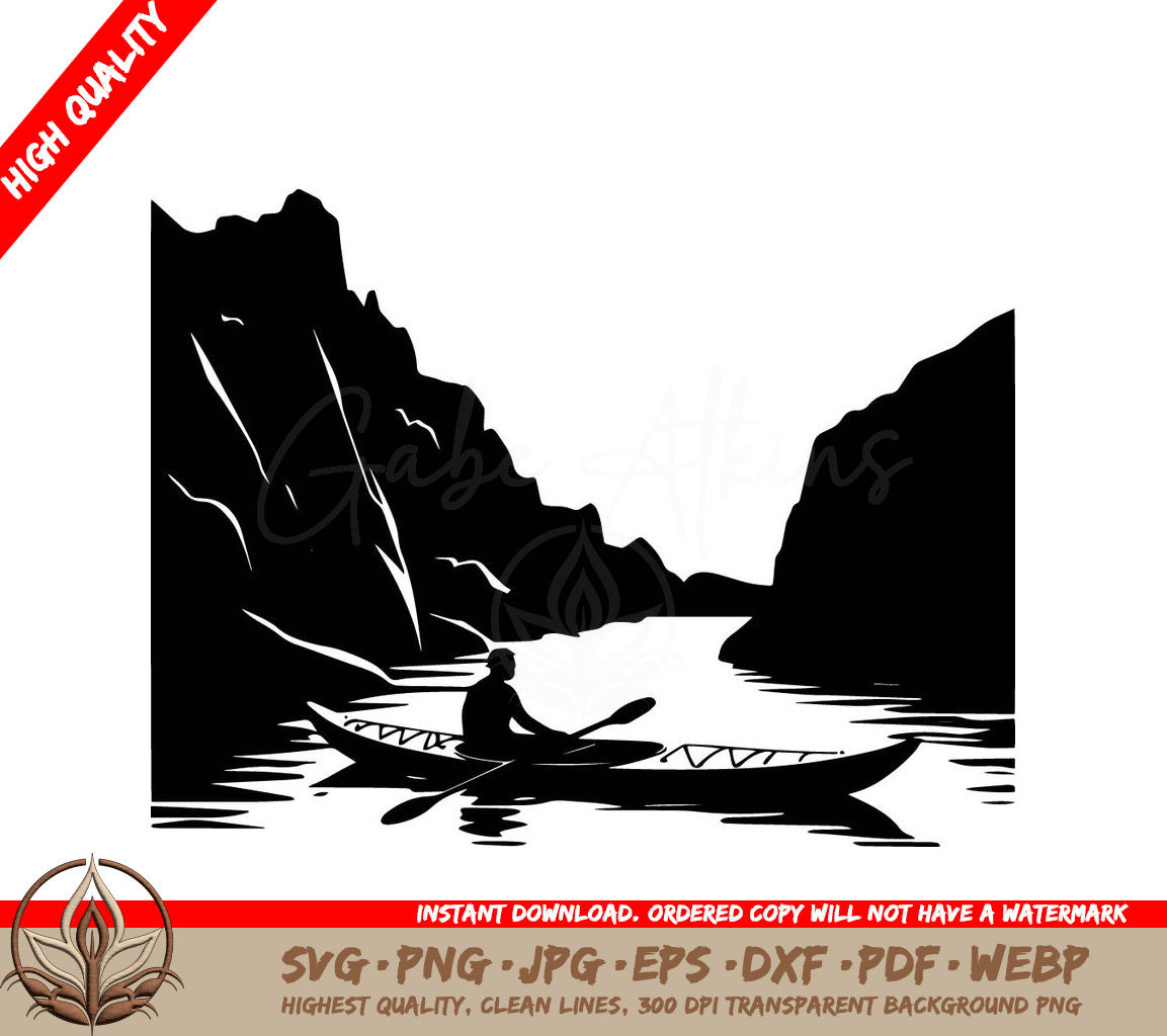 Solo Stream Kayak Digital Design File (SVG, PNG, JPG, AI, PDF, DXF, EPS, WebP)