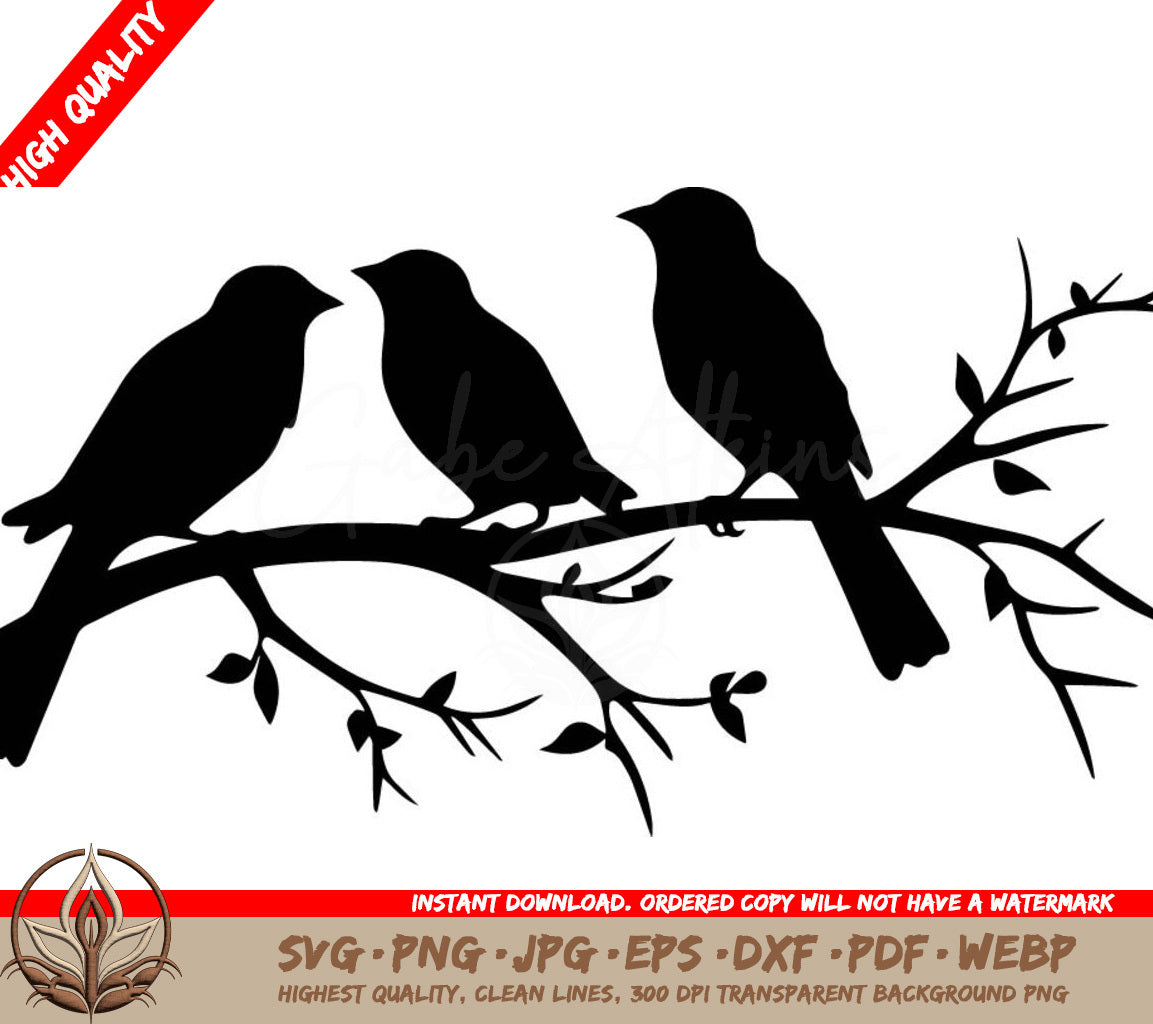 Sparrows on Branch Digital Design File (SVG, PNG, JPG, AI, PDF, DXF, EPS, WebP)