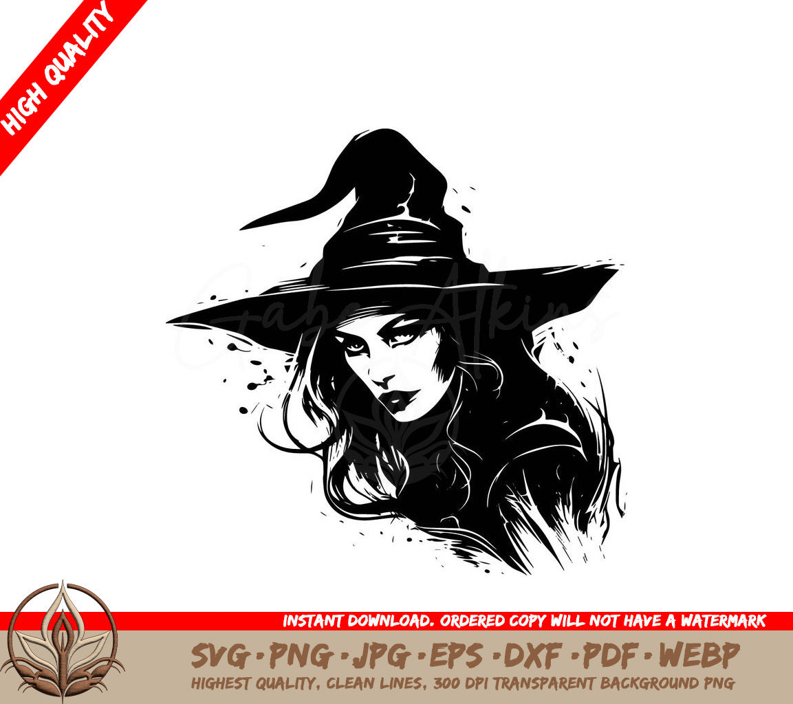 Spellbinding Witch - Digital Design File (SVG, PNG, JPG, AI, PDF, DXF, EPS, WebP)