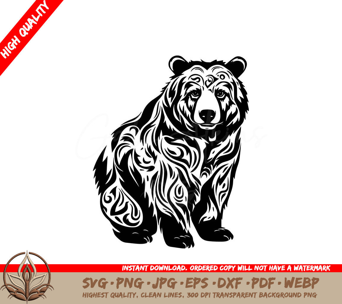 Spiraled Abstract Bear: Digital Design File (SVG, PNG, JPG, AI, PDF, DXF, EPS, WebP)