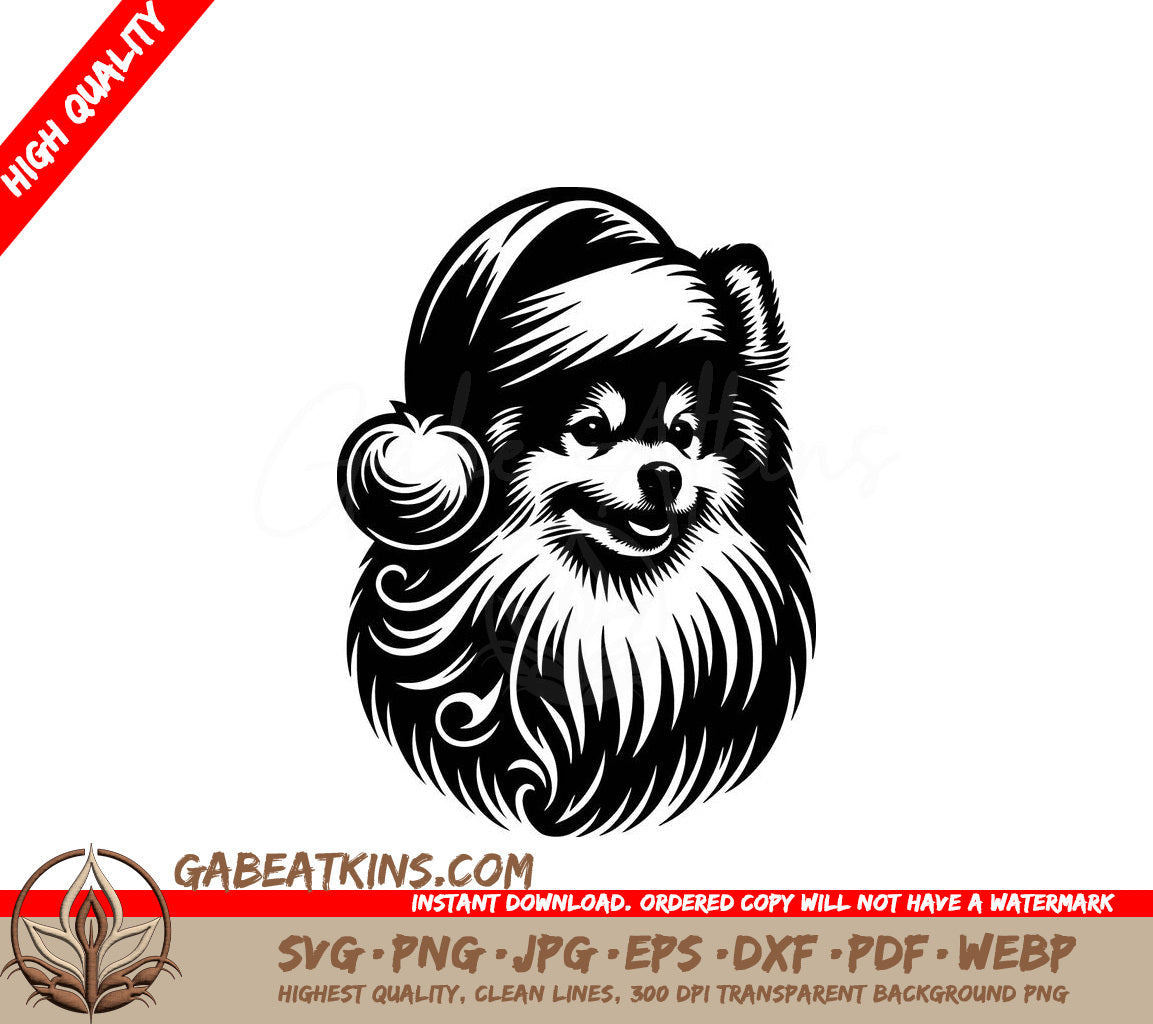 A Pomeranian Wearing A Santa Hat SVG - Spitz Santa Pup SVG