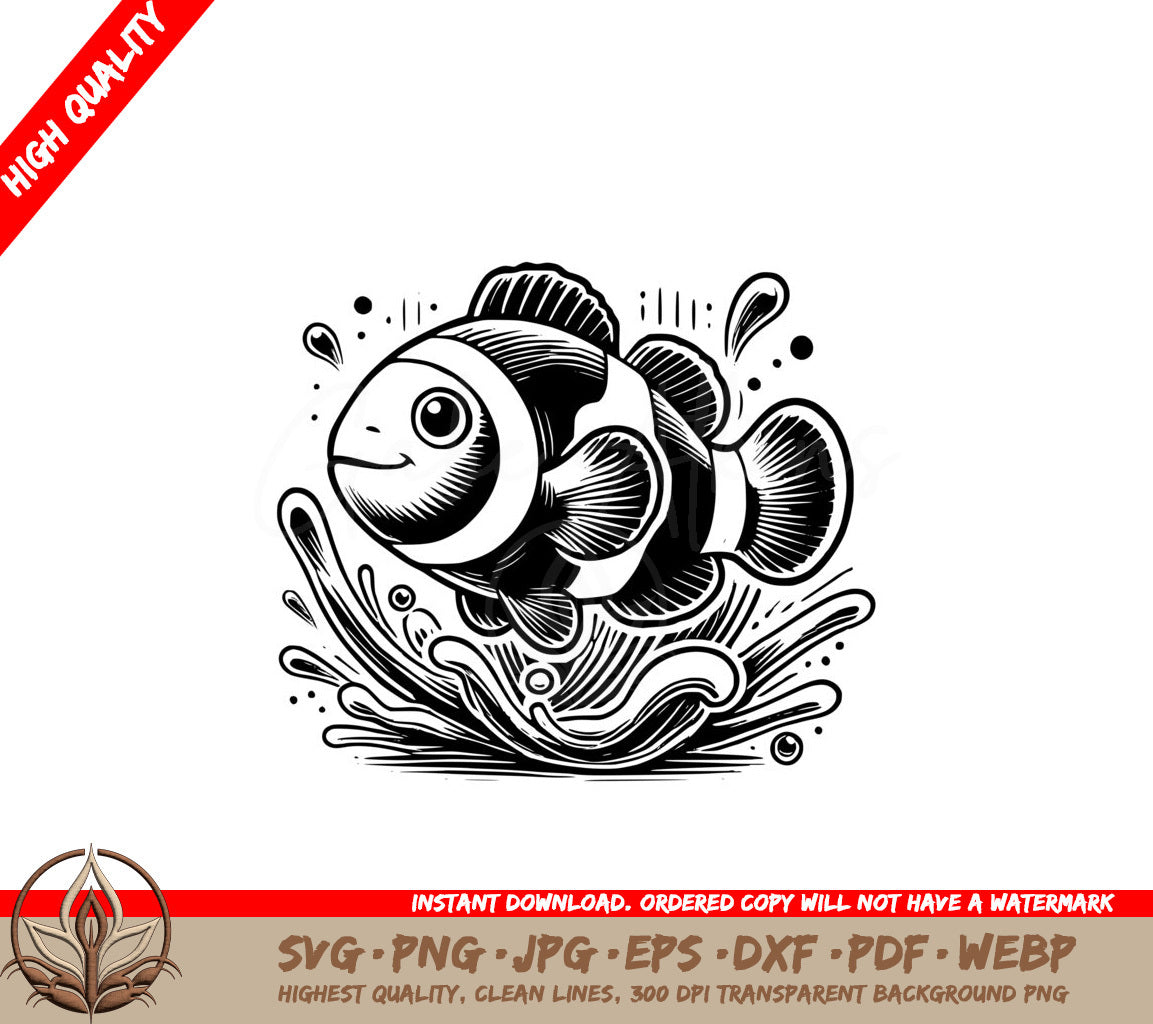 Splashy Striped Clownfish SVG Cut File Download
