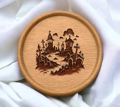 Spooky Graveyard SVG - Cemetery Illustration for Halloween Decor SVG