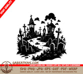 Spooky Graveyard SVG -  Cemetery Illustration for Halloween Decor SVG
