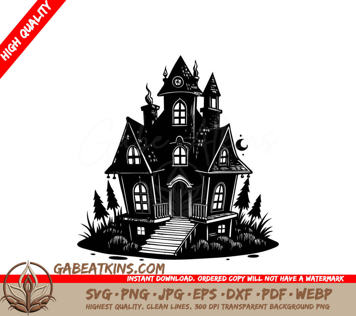 Haunted House SVG Gothic Architecture Illustration for Halloween Designs SVG