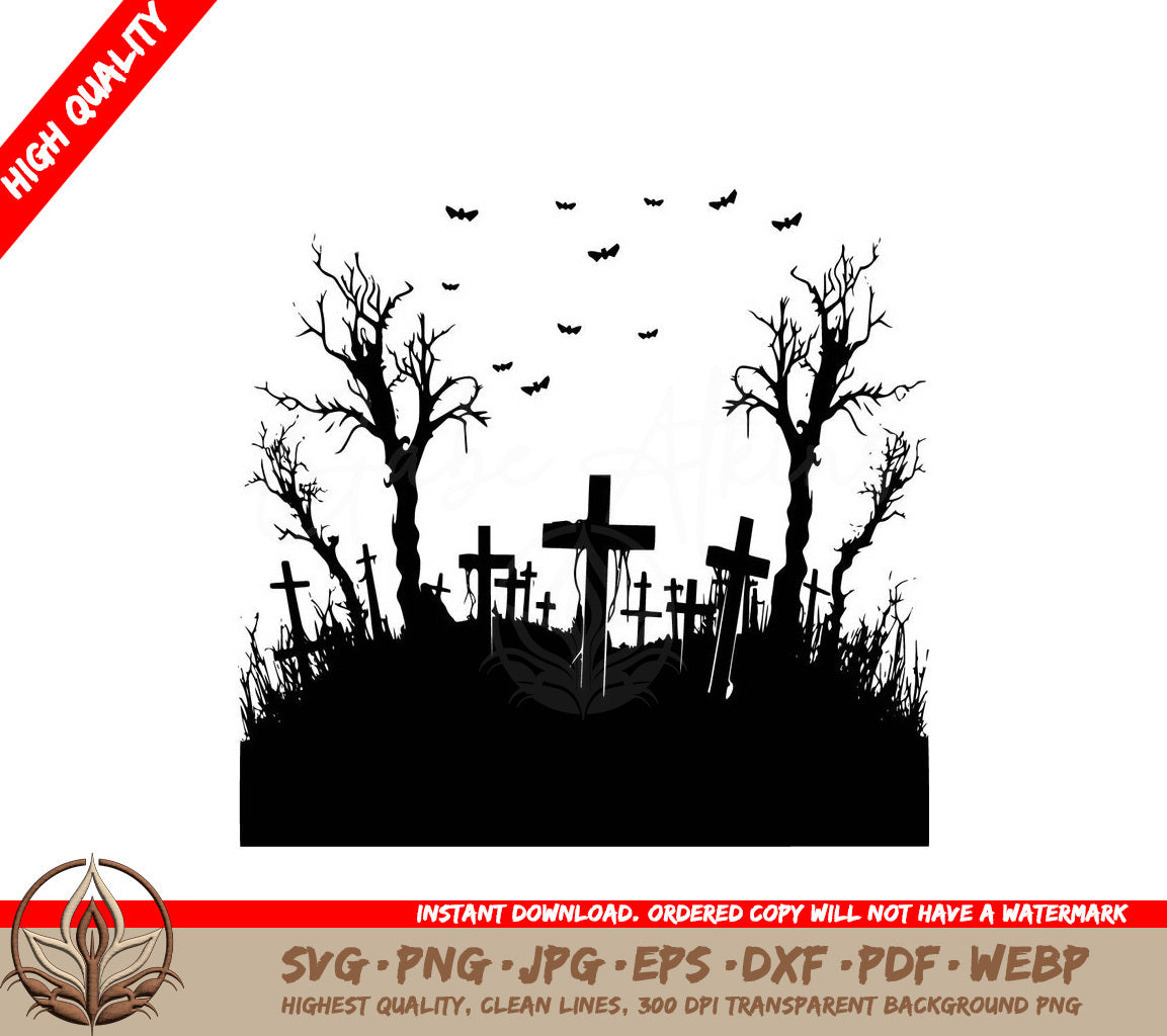 Spooky Graveyard Digital Design File for Cutting Machines and Printing - SVG PNG JPG AI PDF DXF EPS WebP Formats