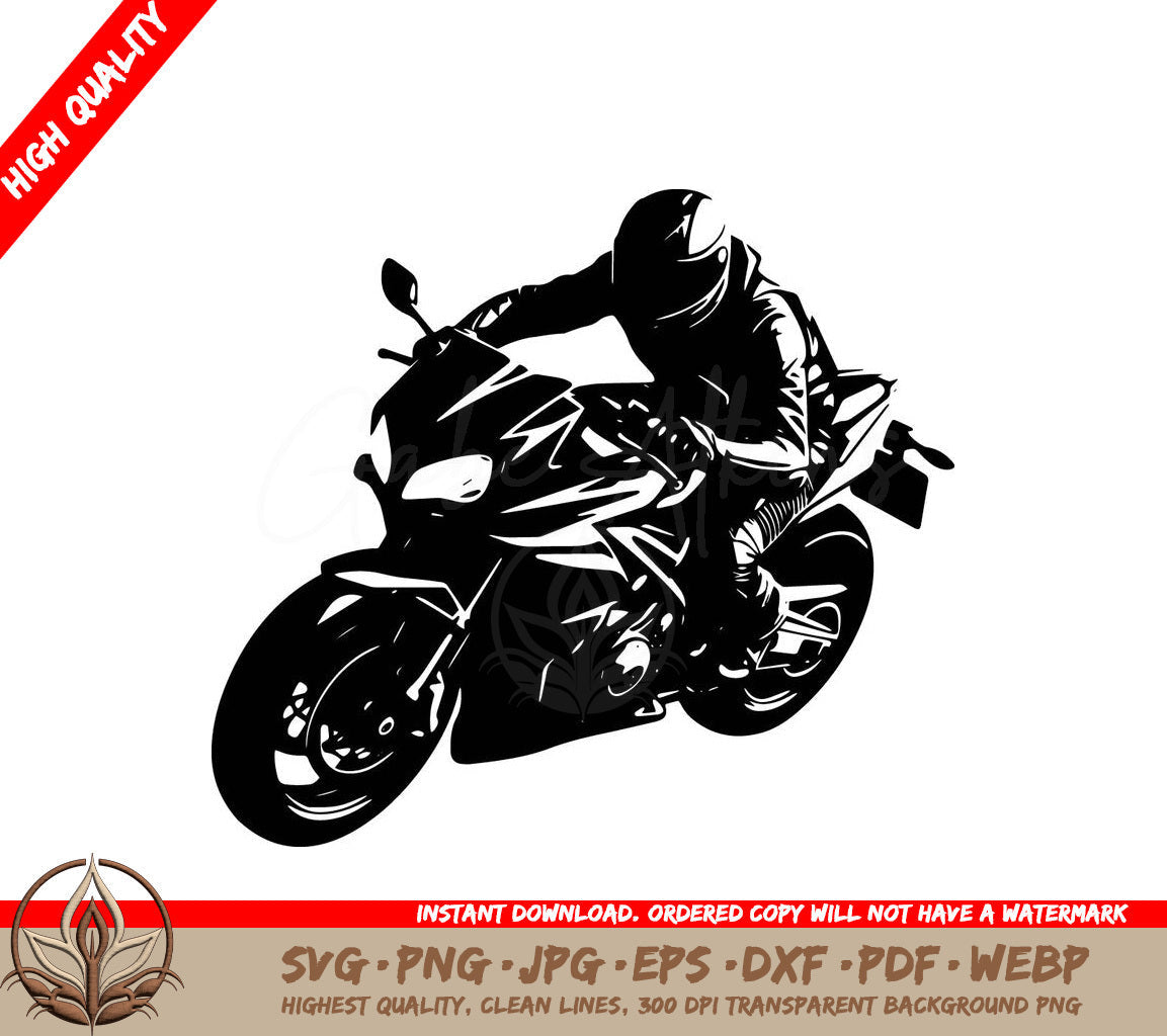 Sportsbike Rider Digital Design - SVG, PNG, JPG, AI, PDF, DXF, EPS WebP File Formats