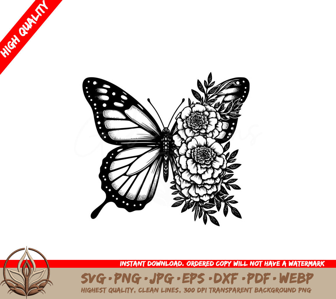 Spring Blossom Monarch SVG PNG JPG AI PDF DXF EPS WebP - Digital Download