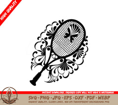 Squash Racket with Intricate Design: Digital Design File (SVG, PNG, JPG, AI, PDF, DXF, EPS, WebP)