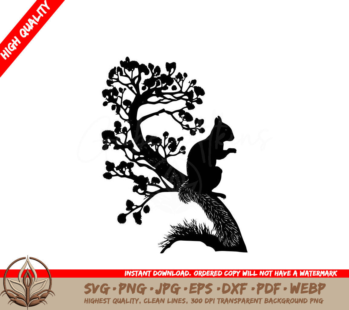 Squirrel Climbing a Tree Digital Design File (SVG, PNG, JPG, AI, PDF, DXF, EPS, WebP)