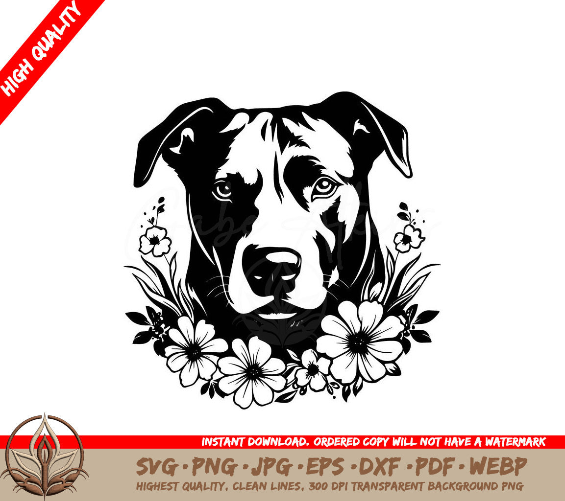 Staffordshire Terrier Flowers Digital Design in Multiple File Formats (SVG, PNG, JPG, AI, PDF, DXF, EPS, WebP)