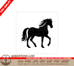 A Black Silhouette Of A Horse On A White Background SVG - Standing wild horse black silhouette flat vector illustration SVG