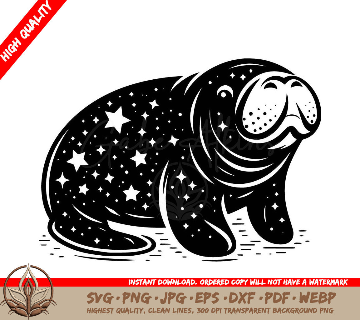 Star Manatee Peace Digital Design File (SVG, PNG, JPG, AI, PDF, DXF, EPS, WebP)