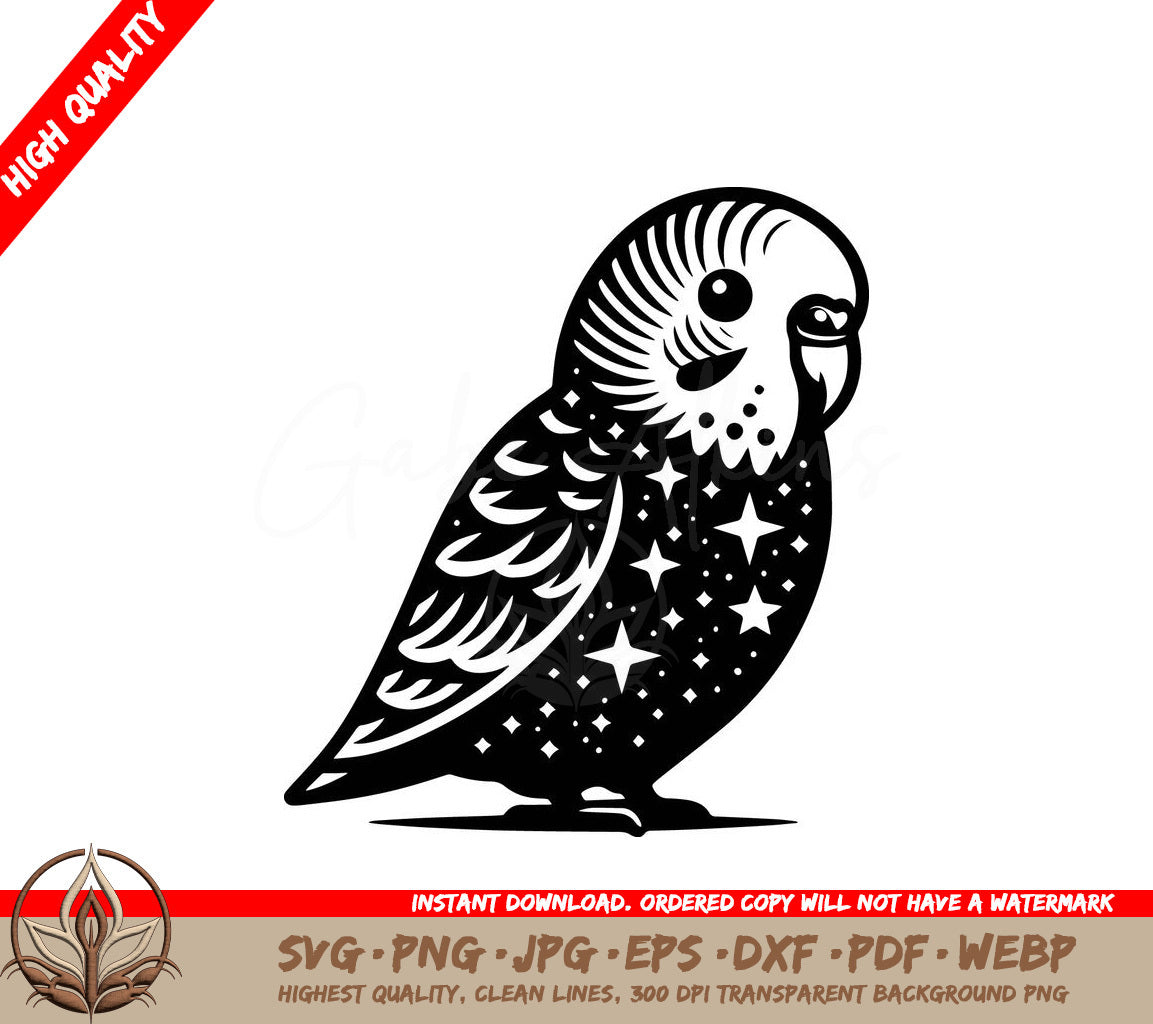 Star Parakeet Digital Design in Multiple File Formats (SVG, PNG, JPG, AI, PDF, DXF, EPS, WebP)