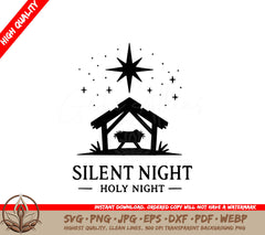 A Nativity Scene With The Words Silent Night Holy Night Below It SVG - Starlit Manger Scene SVG