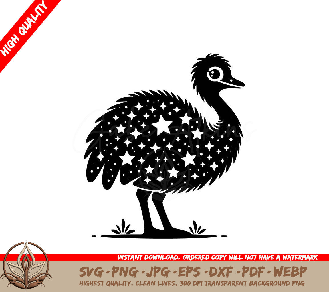 An Ostrich With Stars On Its Feathers SVG - Starry Emu SVG