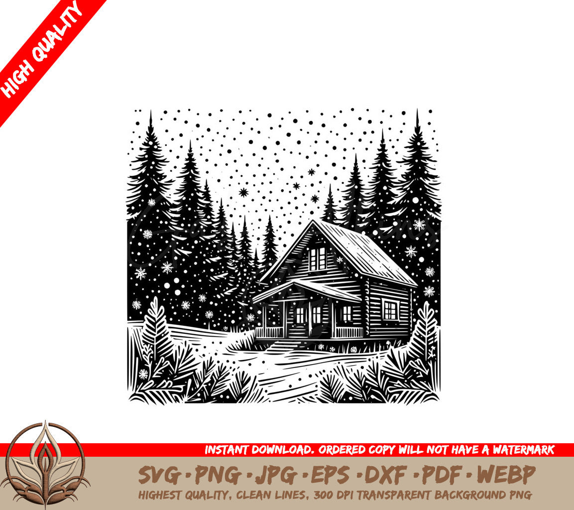 Starry Night Cabin SVG PNG JPG AI PDF DXF EPS WebP