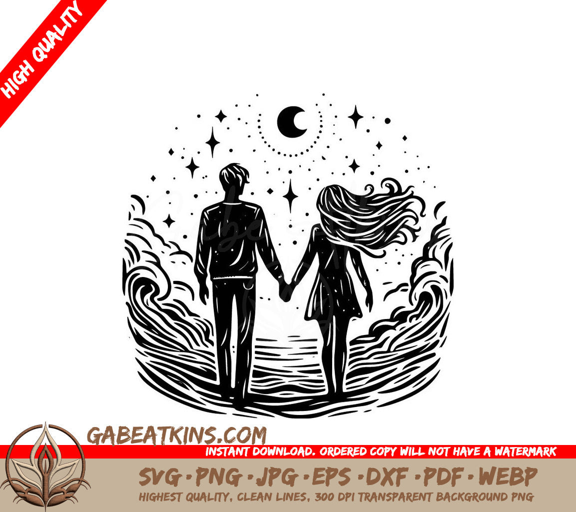 A Man And Woman Holding Hands SVG - Starry Night Love SVG