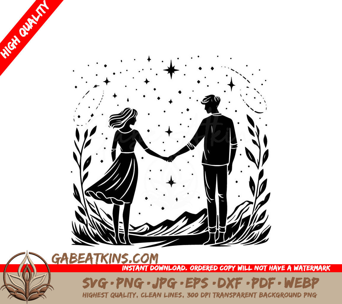A Man And Woman Holding Hands SVG - Starry Night Stroll SVG