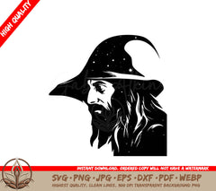 A Black And White Drawing Of A Wizard With Long Hair And A Beard