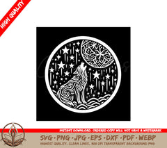 Starry Wolf Song SVG PNG JPG AI PDF DXF EPS and WebP - Digital Download