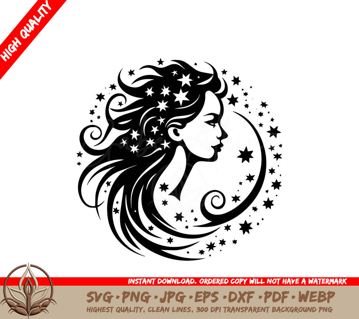 A Woman With Stars In Her Hair SVG - Starry Woman SVG