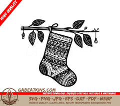 A Christmas Stocking Hanging From A Tree Branch SVG - Stocking Branch SVG