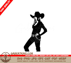 A Silhouette Of A Woman Wearing A Cowboy Hat SVG - Stylish Country Girl SVG