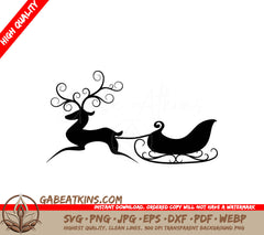 Reindeer Silhouette Pulling Sleigh SVG - Christmas Clipart SVG