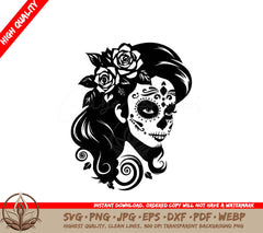 Sugar Skull Woman Digital Design in SVG, PNG, JPG, AI, PDF, DXF, EPS and WebP Formats