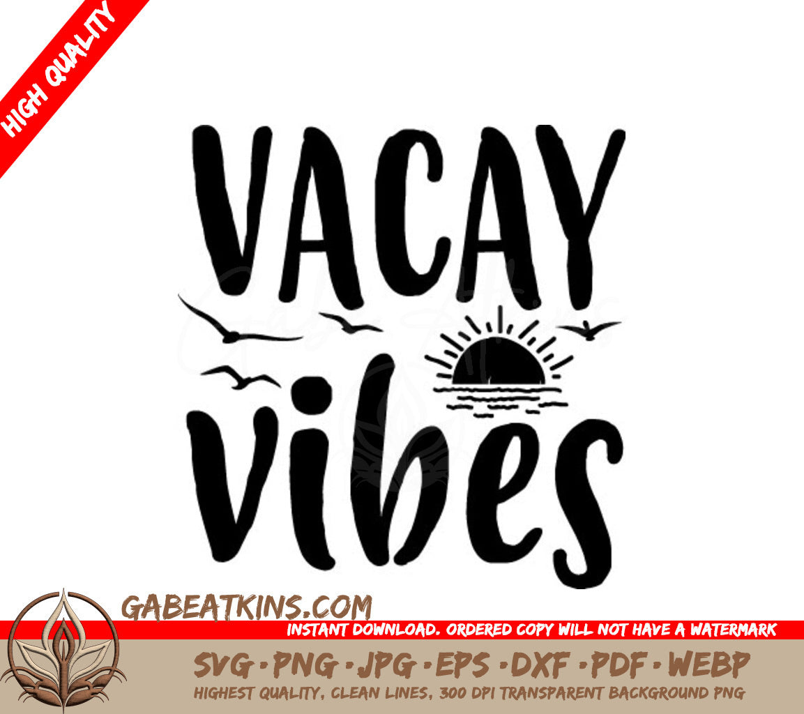 Vacay Vibes Sunset SVG with Birds - Summer Vacation Design SVG