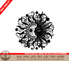 Sun Moon Mandala: Digital Design in Multiple File Formats (SVG, PNG, JPG, AI, PDF, DXF, EPS, WebP)
