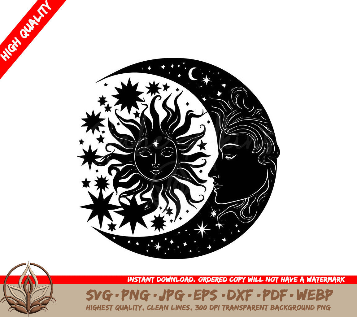 Sun Moon Mother Nature Digital Design File (SVG, PNG, JPG, AI, PDF, DXF, EPS, WebP)