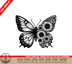 Sunflower Garden Butterfly SVG PNG JPG AI PDF DXF EPS and WebP - Digital Download