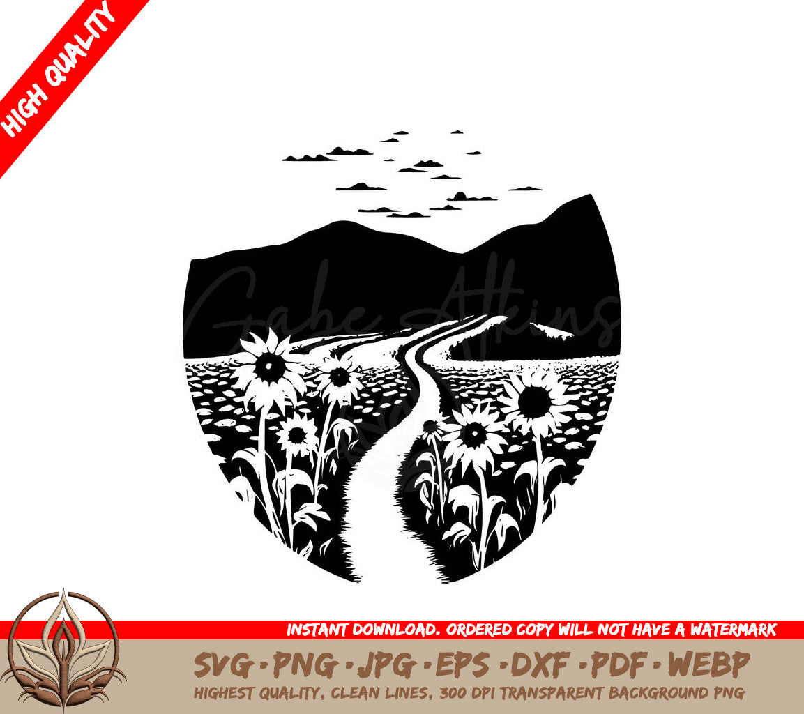 Sunflower Path Digital Design File (SVG, PNG, JPG, AI, PDF, DXF, EPS, WebP)