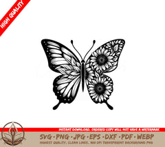 Sunflower Winged Butterfly SVG PNG JPG AI PDF DXF EPS and WebP Digital Download