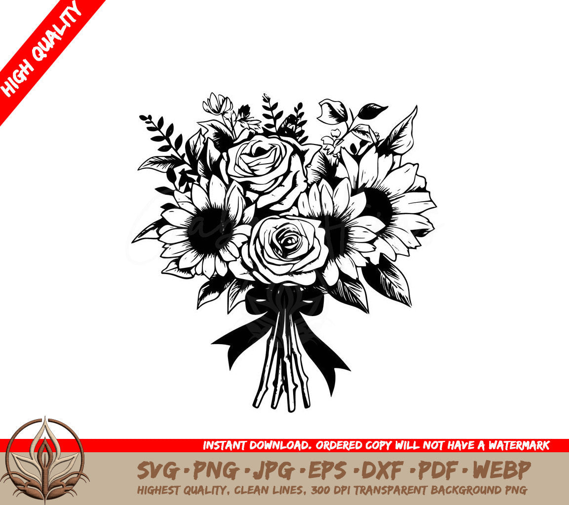 Sunflowers and Roses Bouquet - Digital Download (SVG, PNG, JPG, AI, PDF, DXF, EPS, WebP)