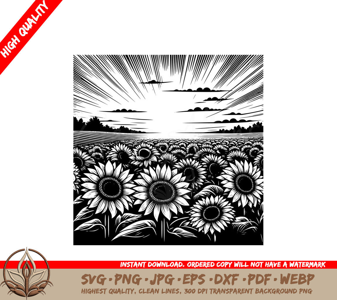 Sunflowers and Soaring Clouds SVG