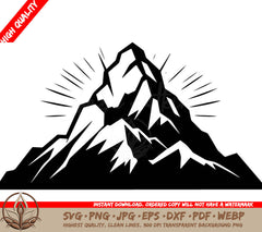 Sunlit Mountain Peak Digital Design in SVG, PNG, JPG, AI, PDF, DXF, EPS and WebP Formats