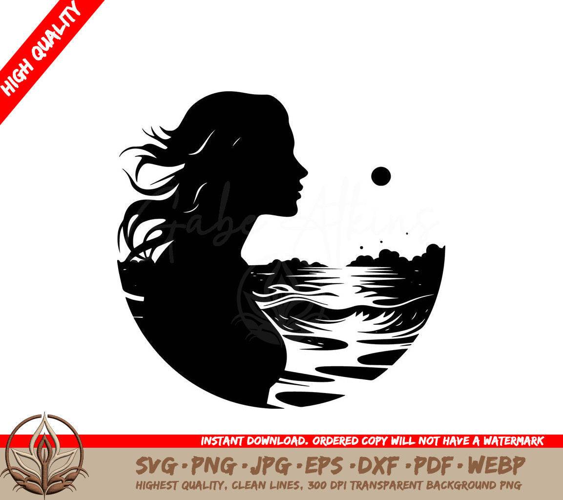 Sunlit Woman - Digital Design File (SVG, PNG, JPG, AI, PDF, DXF, EPS, WebP)