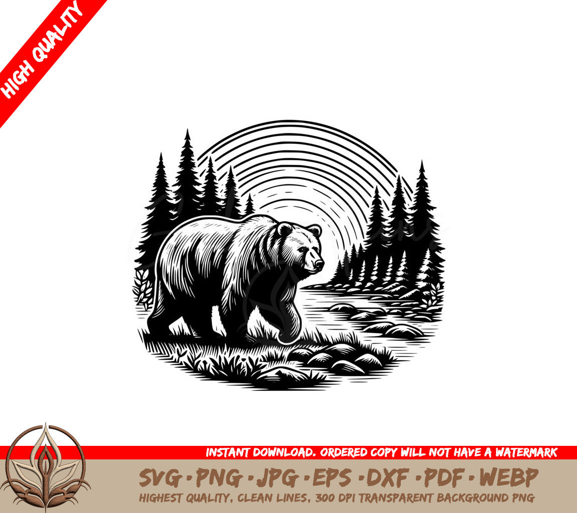 Sunset Bear Journey SVG PNG JPG AI PDF DXF EPS and WebP Digital Download