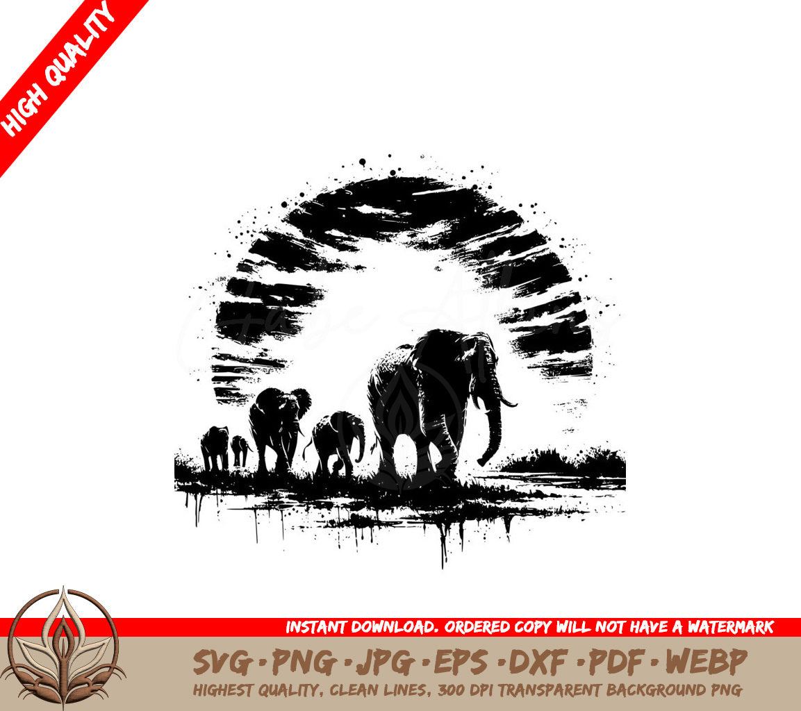 Sunset Elephant Parade SVG PNG JPG AI PDF DXF EPS and WebP Digital Download