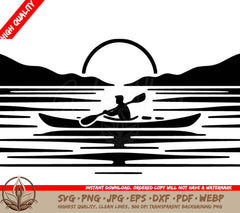 Sunset Kayak Journey Digital Design Cut File in SVG, PNG, JPG, AI, PDF, DXF, EPS and WebP Formats