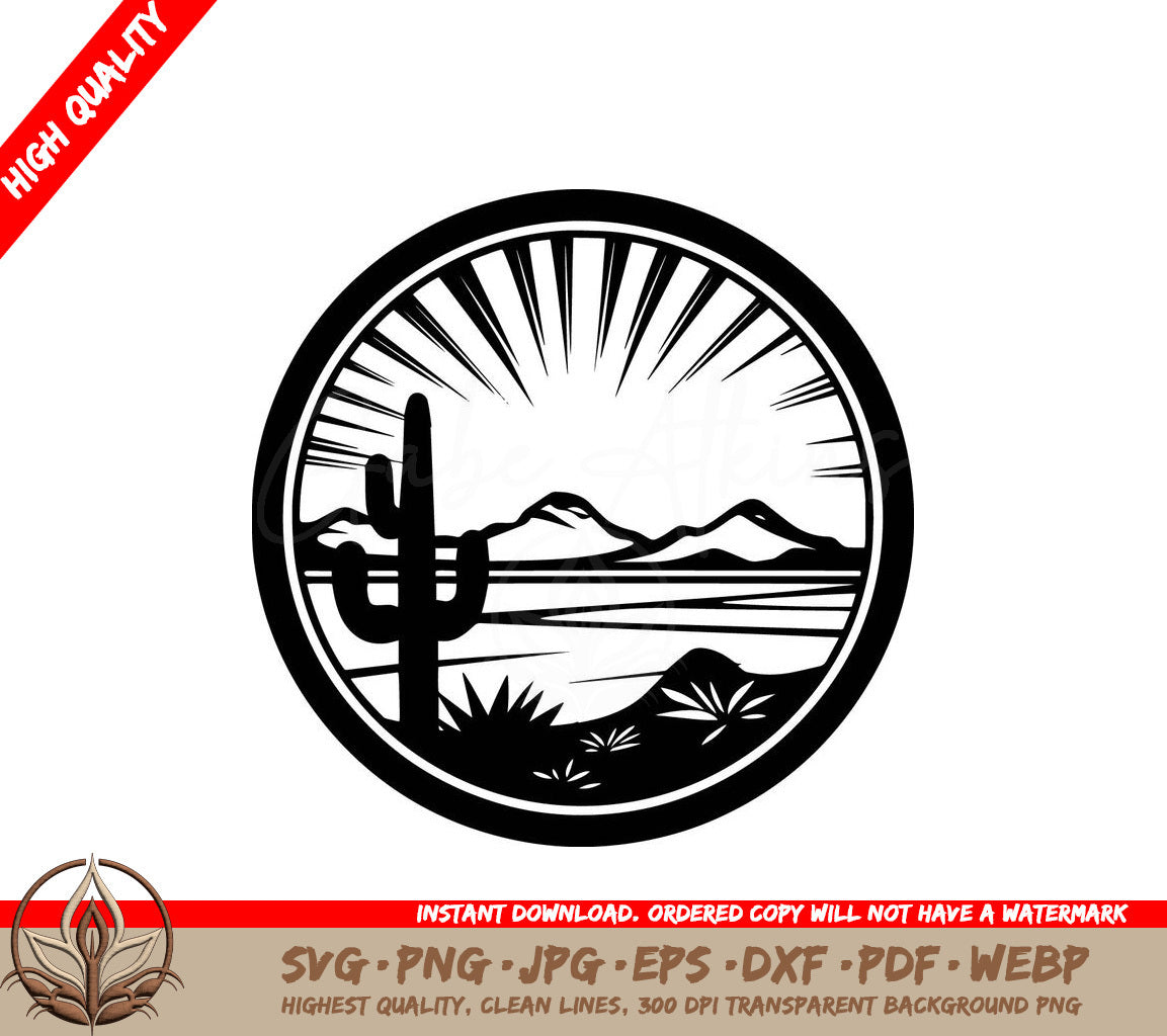 Sunset Mountain Cactus Digital Design in Multiple File Formats