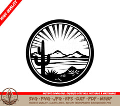 Sunset Mountain Cactus Digital Design in Multiple File Formats