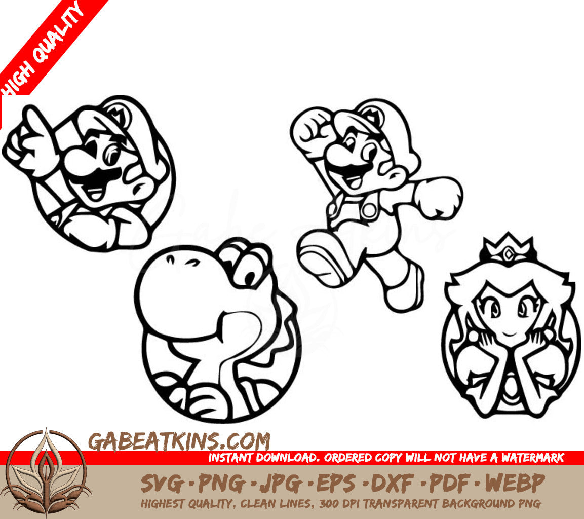 Mario , Yoshi , And Princess Peach . SVG - Super Mario Bundle SVG SVG