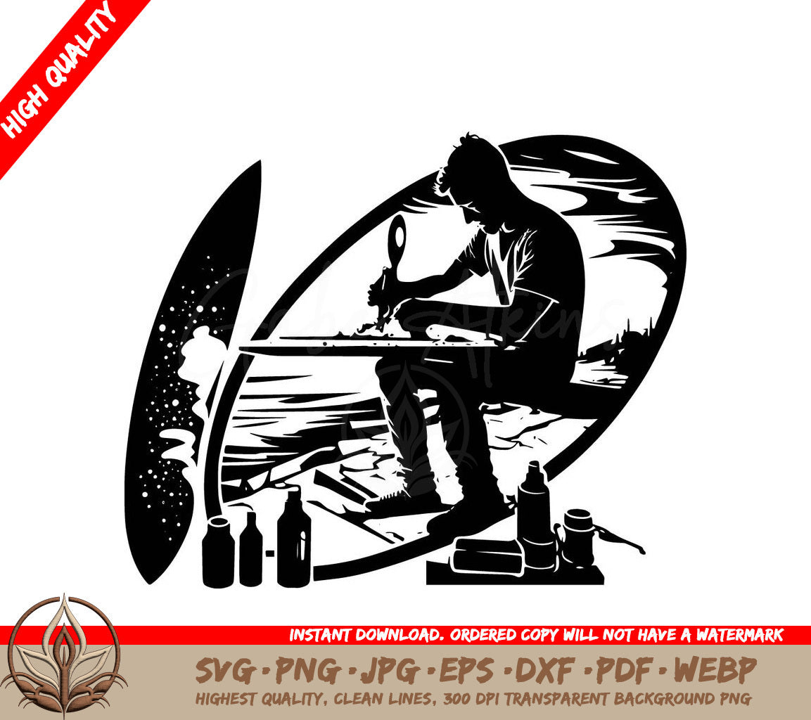 Surfboard Repair Digital Design File (SVG, PNG, JPG, AI, PDF, DXF, EPS, WebP)